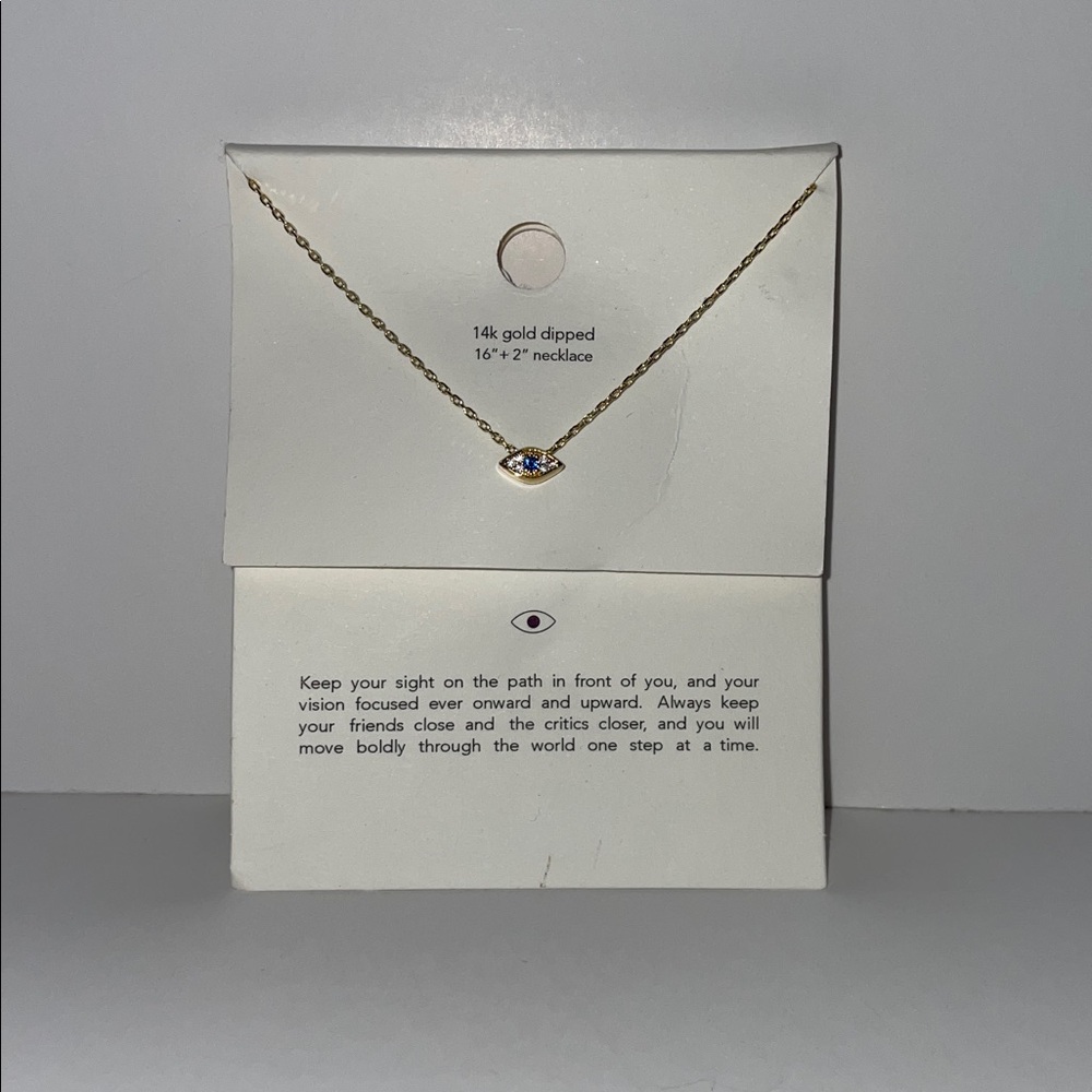 NWT Gold Dipped Evil Eye Necklace with Blue Center.  16”. - Picture 2 of 3